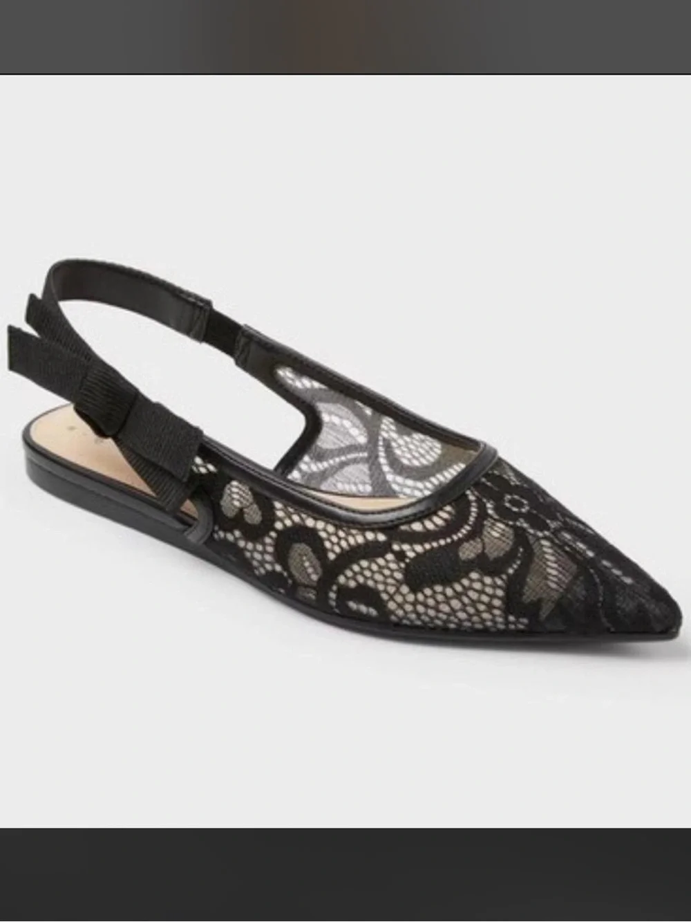 a new day Black Lace Pointed Slingback Flats - Picture 2 of 7